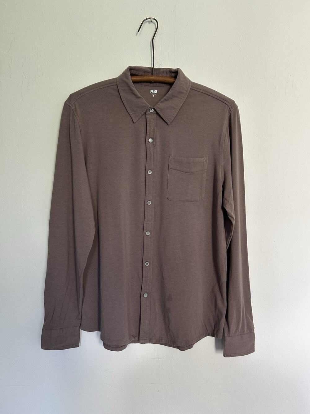 PAIGE Mens Small Smoked Wine Knit Button Up Shirt Long Sleeve Stretch Jersey